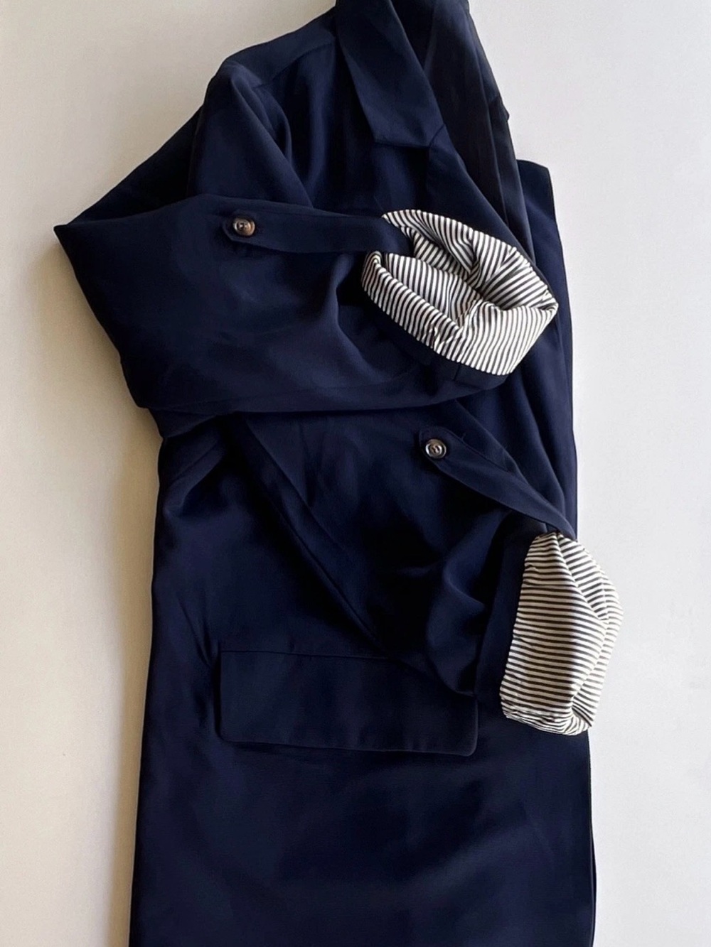 Navy Trench Coat with Striped Lining